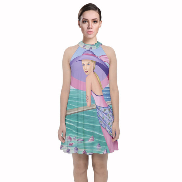 Palm Beach Purple Velvet Halter Neckline Dress