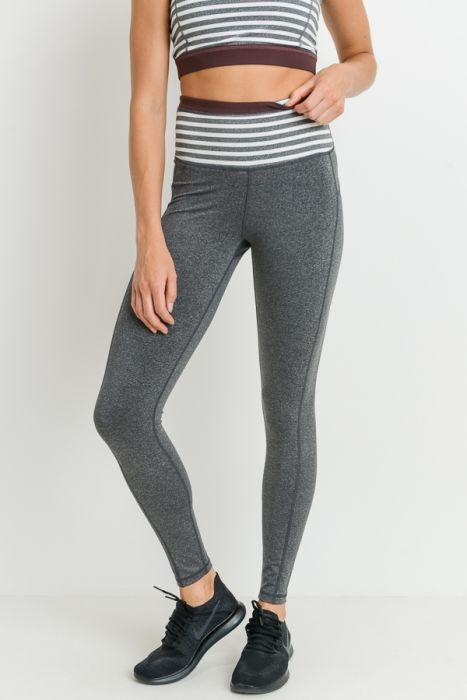 Heather Gray Striped High Waist Leggings with