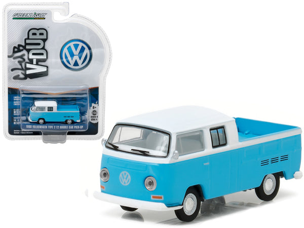 1968 Volkswagen Type 2 T2 Crew Cab Pickup White and Blue 1/64 Diecast