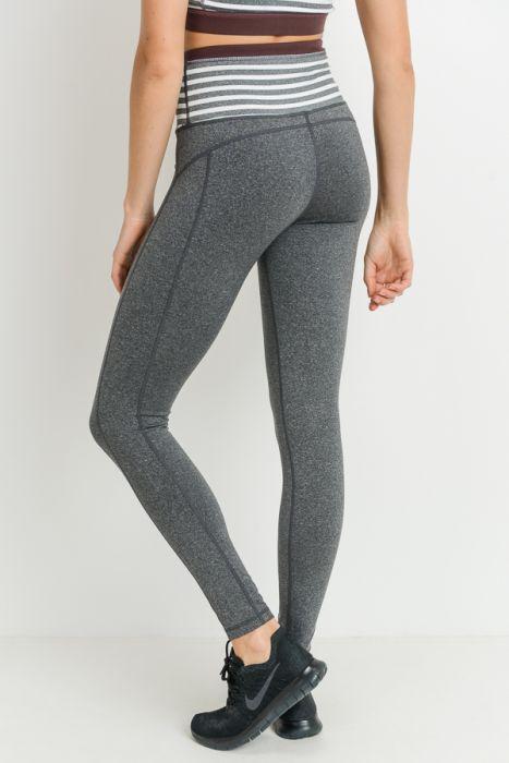 Heather Gray Striped High Waist Leggings with