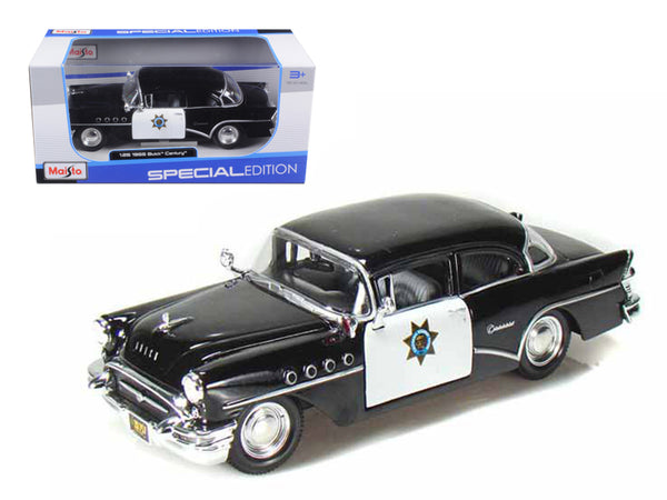 1955 Buick Century Police Car Black and White 1/26 Diecast Model Car