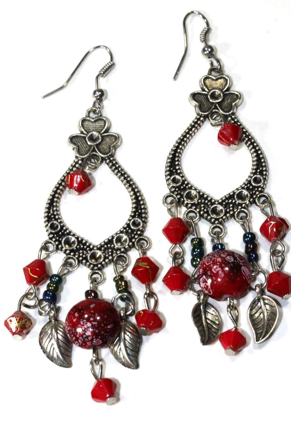 Three Petal & Shamrock Marbled Beads Dangler Earrings