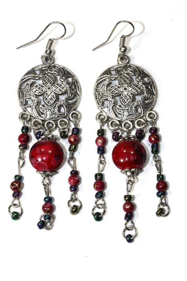 Flower Medallion & Grand Bead Dangler Earrings