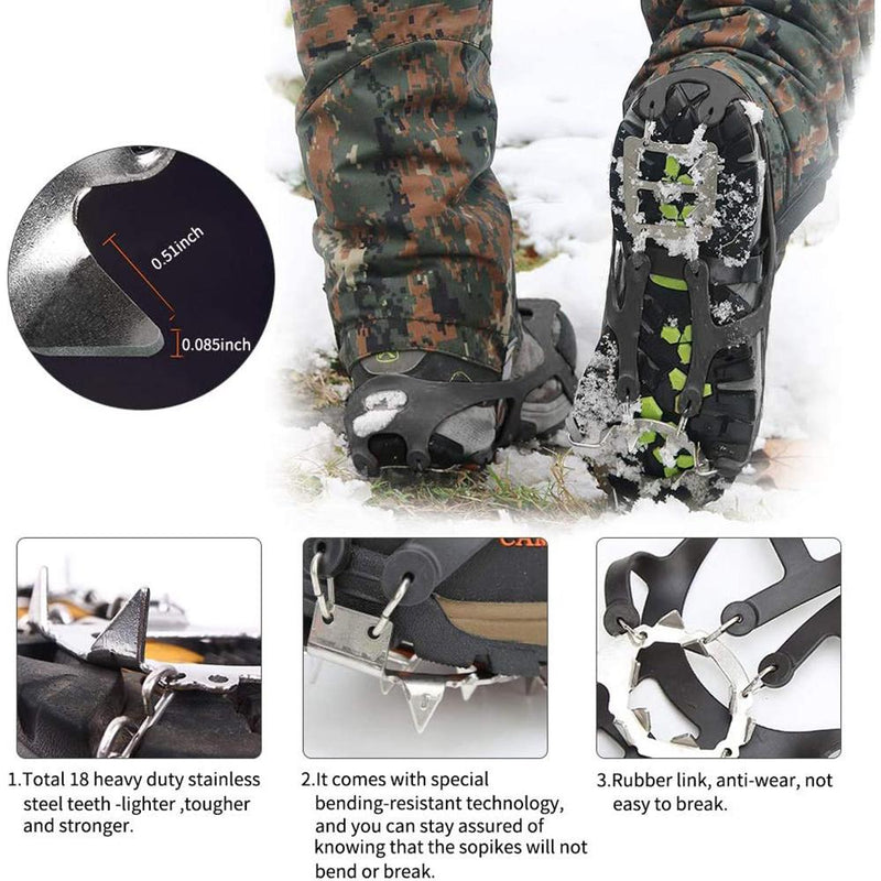 18 Teeth Steel Ice Gripper Spike for Shoes Anti Slip Climbing Snow SP