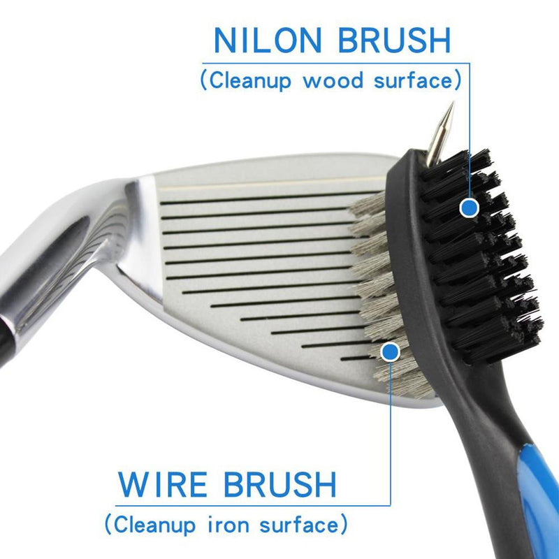 Golf Club Brush with Wire and Nylon Bristle Brushes Cleaning Tool SP