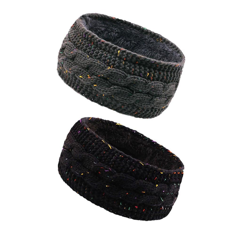 2 Pcs Ears Warmer Headband Women Cable Thick Knit With Colored Dots
