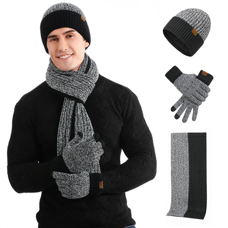 3 Pcs Winter Warm Beanie Hat Long Scarf Touchscreen Gloves Set