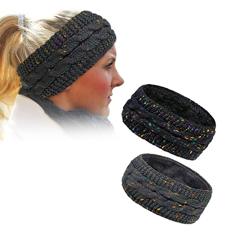 2 Pcs Ears Warmer Headband Women Cable Thick Knit With Colored Dots