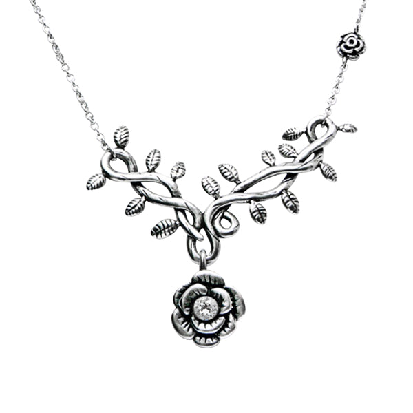 Rose Vine with White CZ Necklace