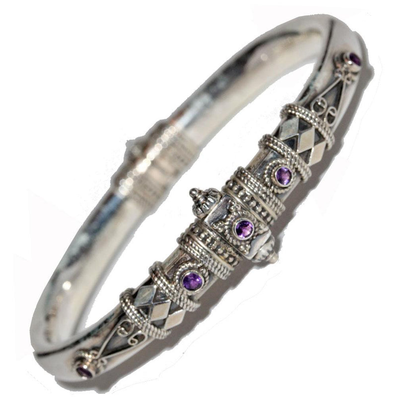 Artisan Unique Handmade Amethyst Tribal Style Hinged Bangle with
