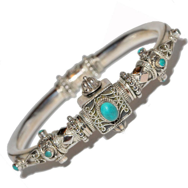 Artisan Unique Handmade Turquoise Scroll-work Hinged Bangle with