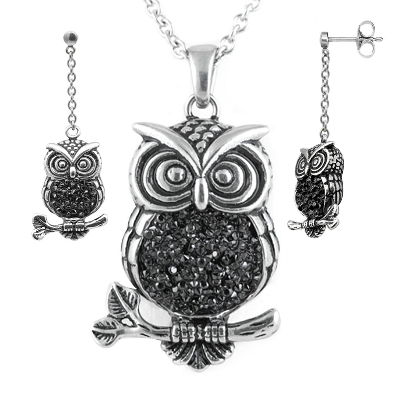 Mid-nighter Owl Necklace & Earrings Set