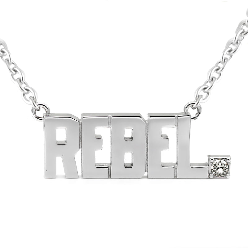 REBEL Pendant Block Letter Necklace with Swarovski crystal