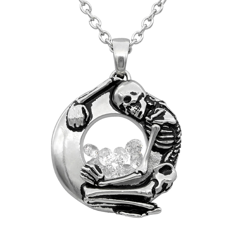 skeleton Floating Charm with White Swarovski Necklace