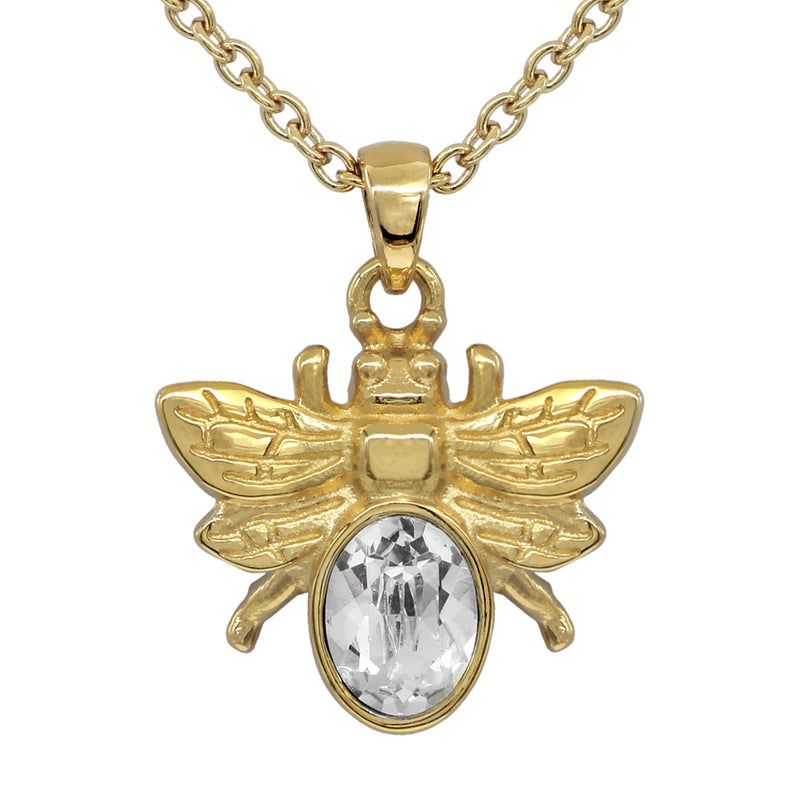 Golden Bee Necklace with White Swarovski Crystal