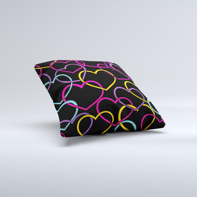 Colorful Vector Hearts Ink-Fuzed Decorative Throw Pillow