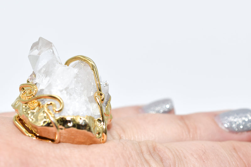 Gold Dipped Crystal Druzy Ring