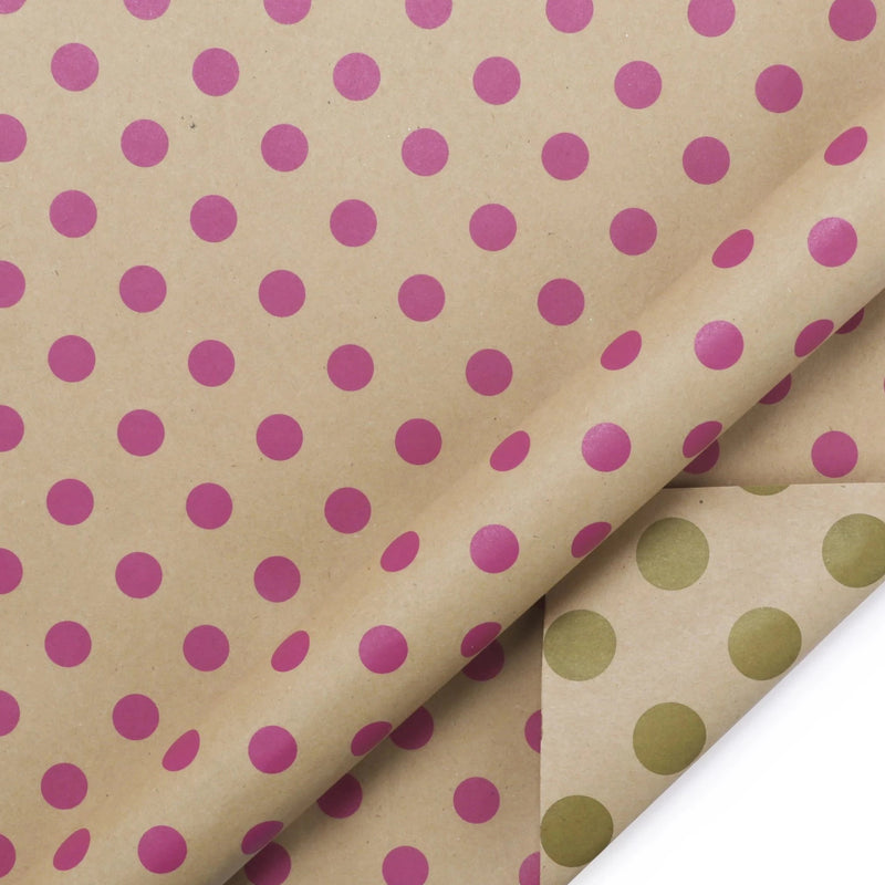 Reversible Modern Kraft Polka Dots Wrapping Paper Sheets - (4) - 30" X