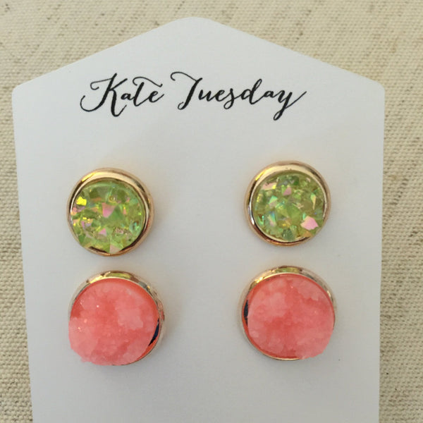 Peachy About You Druzy Earrings Set