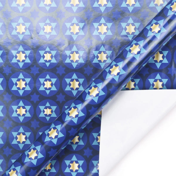 Chanukah Star of David Wrapping Paper Sheets - Blue/Multi - 4 (30" x