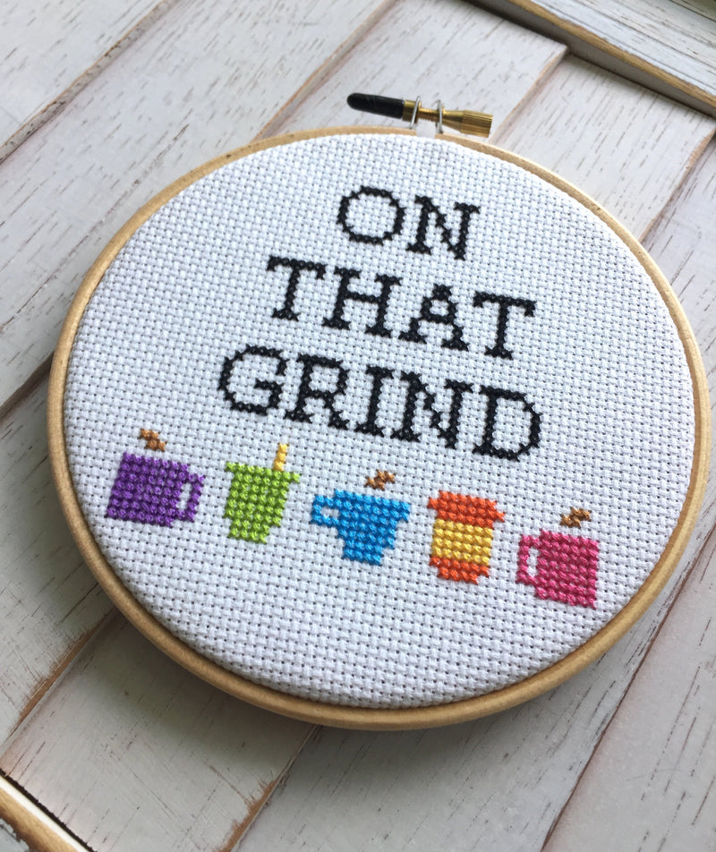 On That Grind Coffee Counted Cross Stitch DIY KIT Intermediate