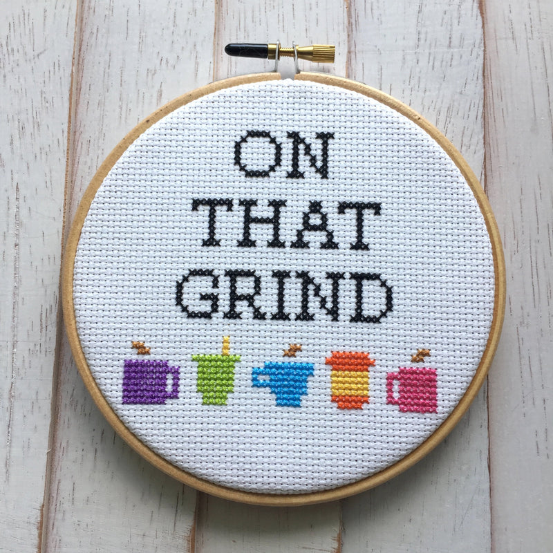 On That Grind Coffee Counted Cross Stitch DIY KIT Intermediate