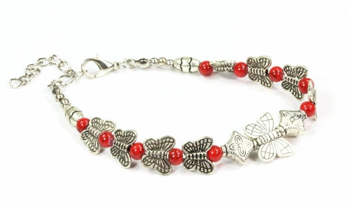 Butterflies And Four Clover Charms Bracelet