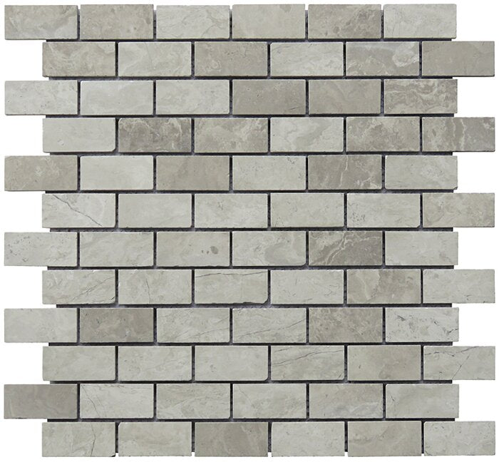 1 x 2 in. Limestone Mini Brick Pattern Mosaic - Grey
