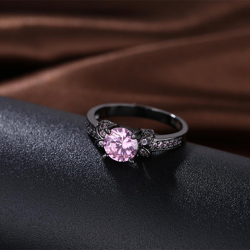 Vintage Black Plated Pink Alina Ring with  Crystals