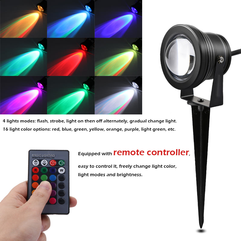 10W RGB LED Lawn Light Remote Control with Spike
