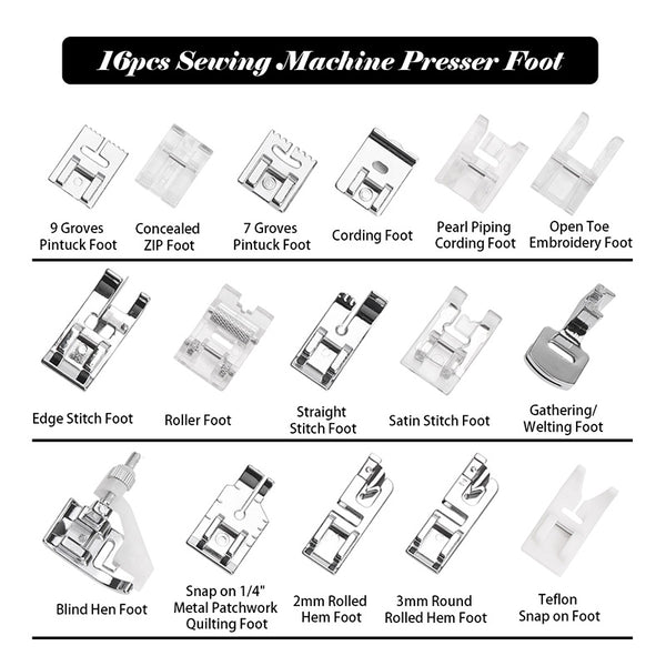 16pcs Sewing Machine Presser Foot Set Accessories