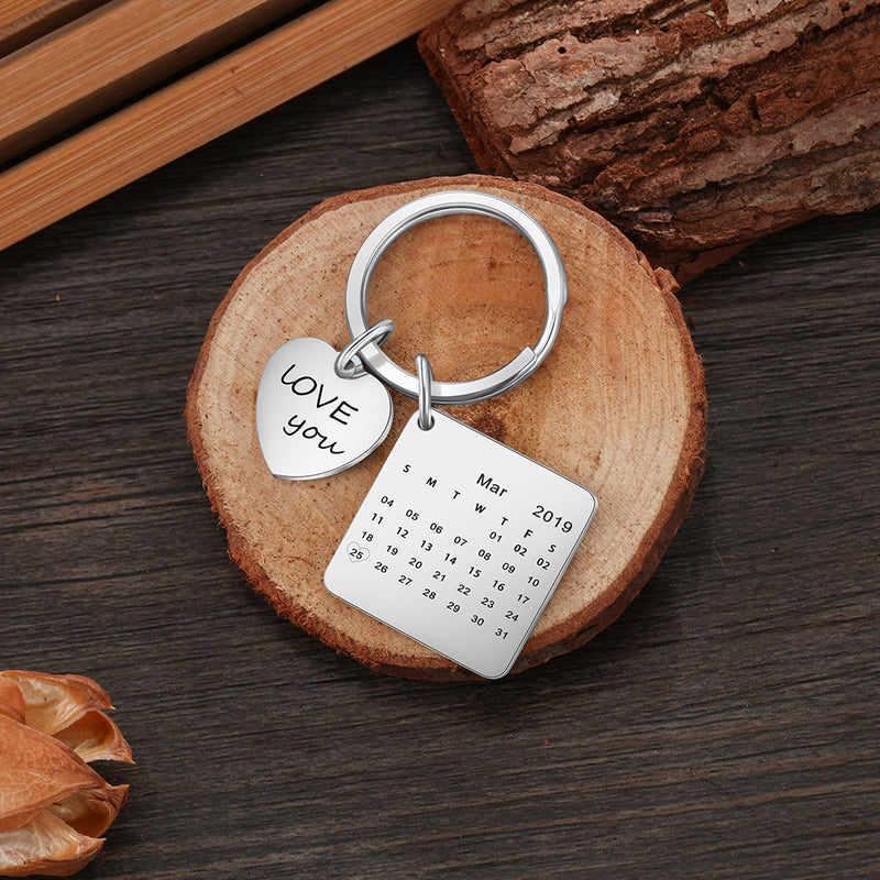Personalized Calendar Keychain Hand Carved