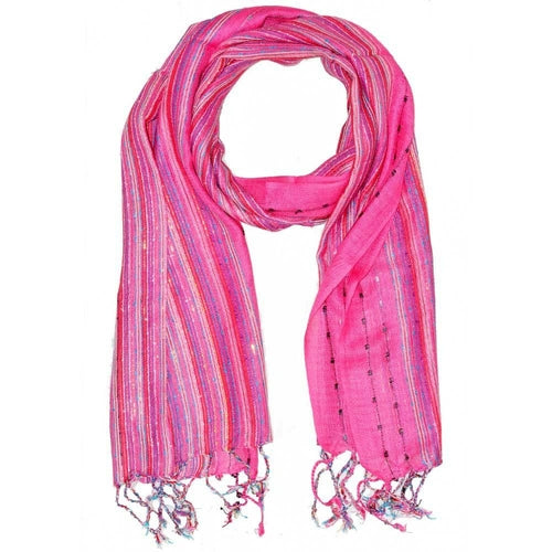 Pink Cotton Lurex Shimmering Stripes Scarf
