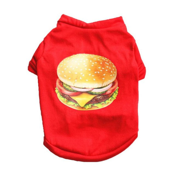 Red Hamburger Pet Dog T shirt Vest Cotton Small