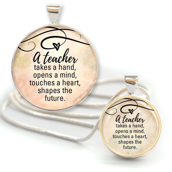 "A Teacher Shapes the Future" Silver-Plated Pendant Necklace - 2 Sizes