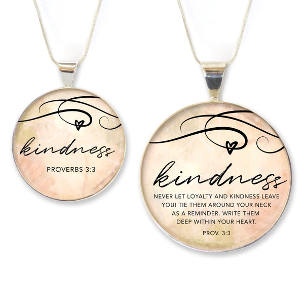 "Kindness" Proverbs 3:3 Silver-Plated Scripture Pendant Necklace - 2