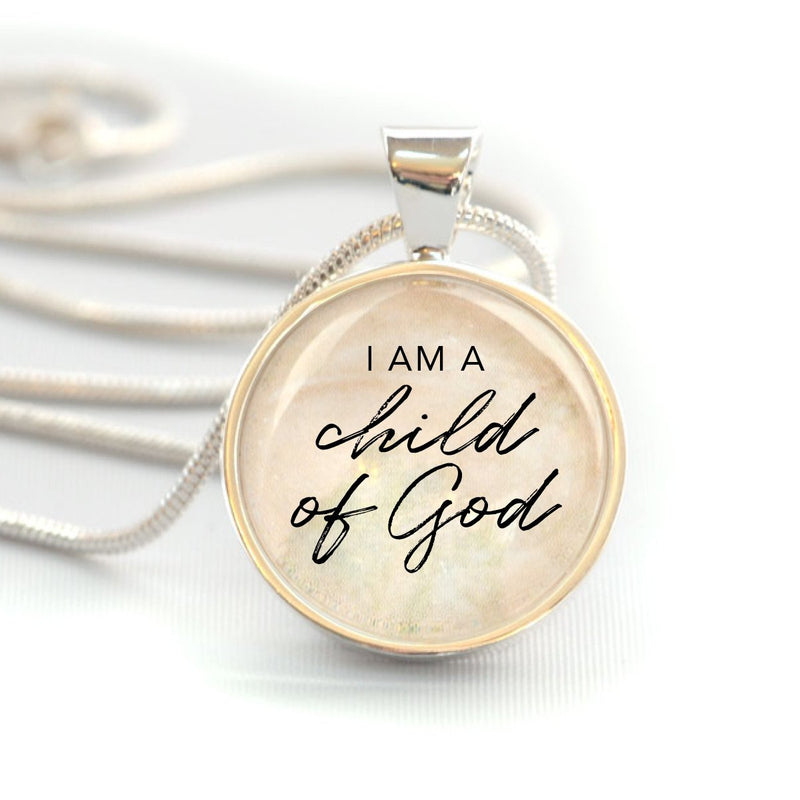 "I Am A Child of God" Silver-Plated Christian Pendant Necklace (20mm)