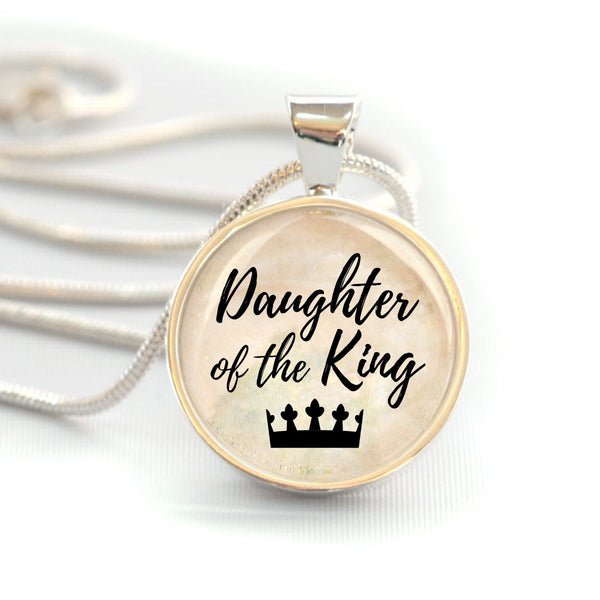 "Daughter of the King" Silver-Plated Christian Pendant Necklace (20mm)