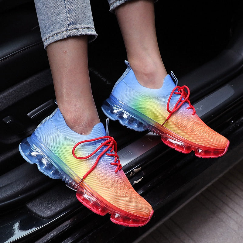 Colorful Mesh Cozy Running Sport Shoes Women Lace Up Sneakers