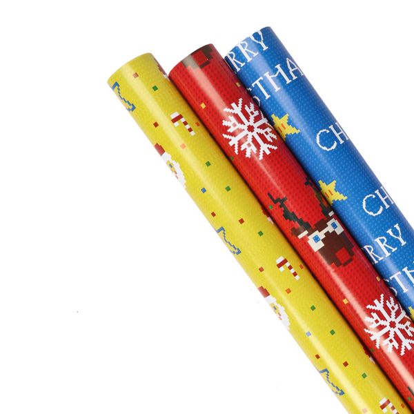Retro Pixel Xmas Tree Santa/Snowflake/Elk Wrapping Paper Bundle - 3