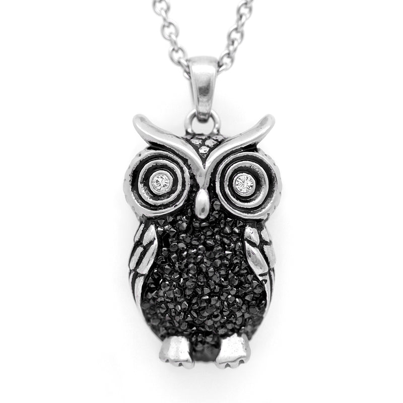 Owl Necklace "Night Bright Owl", Bird Pendant Adorned with Swarovski