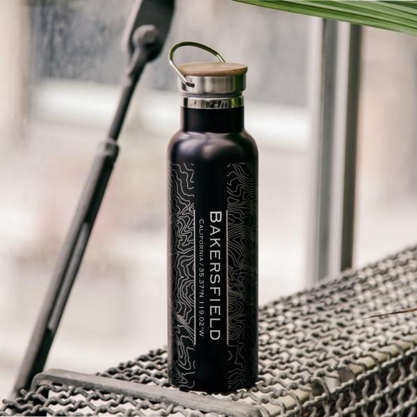 Bakersfield - California Map Bottle with Bamboo Top in Matte Black