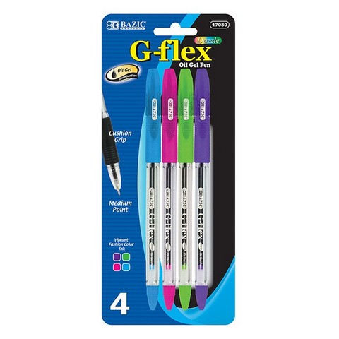 Bazic 17030   4 Color G-Flex Oil-Gel Ink Pen w/ Cushion Grip Pack of 2