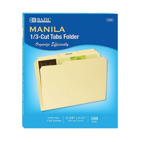 Bazic 3184   1/3 Cut Letter Size Manila File Folder (100/Box)  CS-5-1