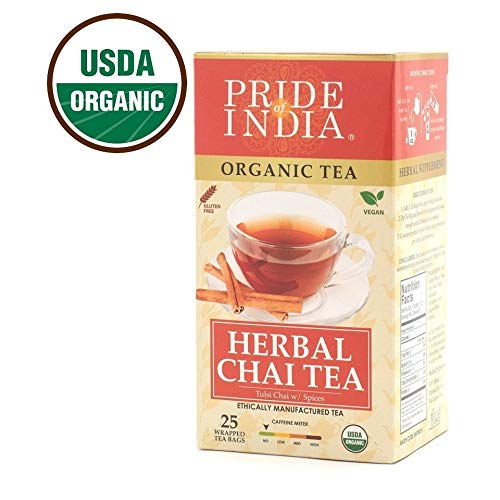 Organic Herbal Tulsi Chai Tea Bags (Caffeine Free) - Pack of 6