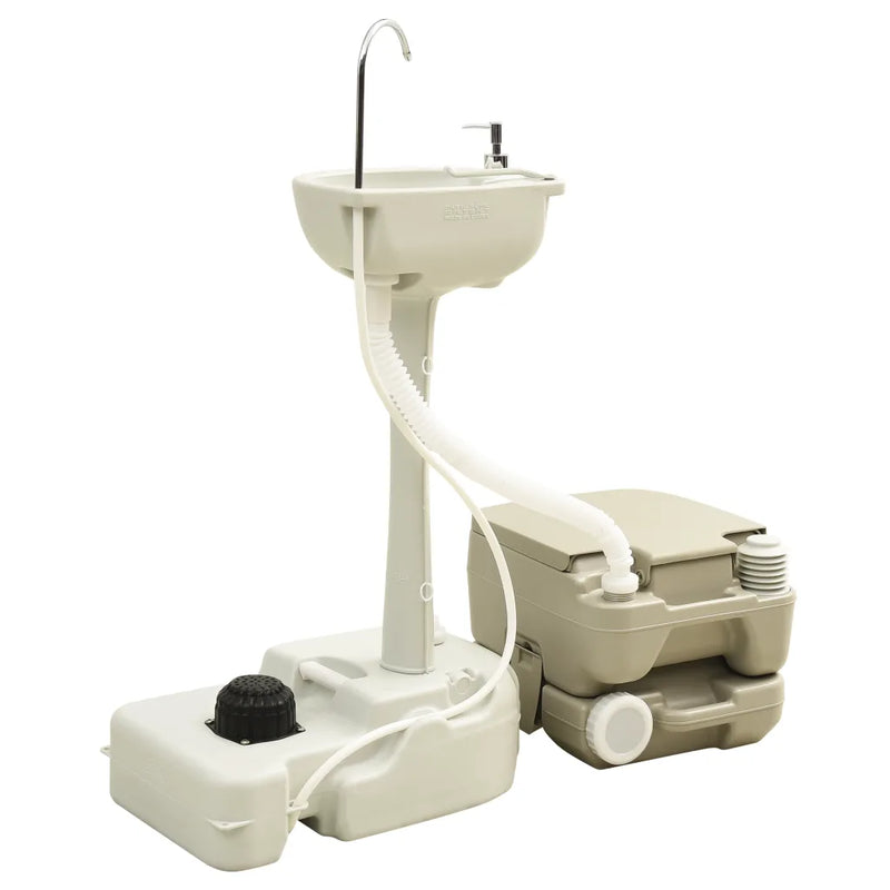 Portable Camping Toilet 2.6 x 2.6 gal and Handwasher Stand 5.3 gal