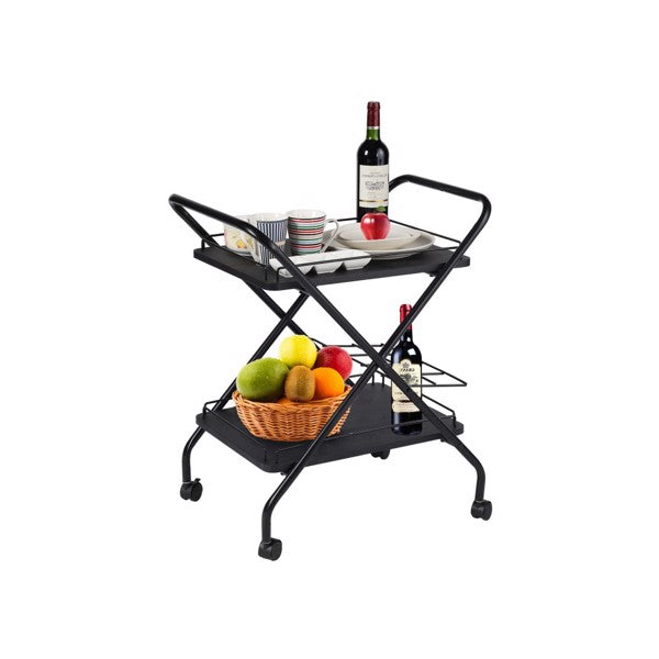 2-Tier Rolling Utility Cart with Wheels Bar Service Car With Wine Rack