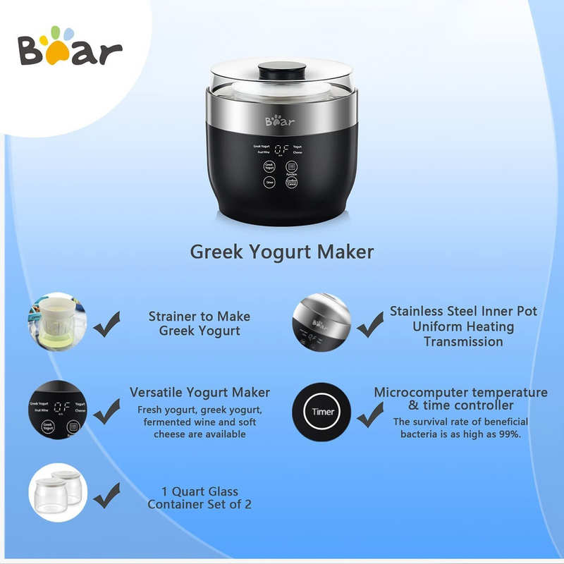 Timer Control Greek Yogurt Maker with Stainless Steel Inner Pot
