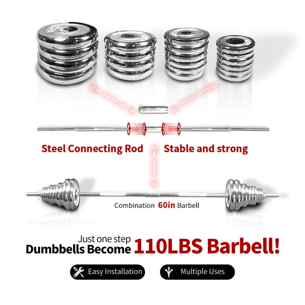 110LBS Adjustable Cast Iron Dumbbell Sets with Portable Packing Box