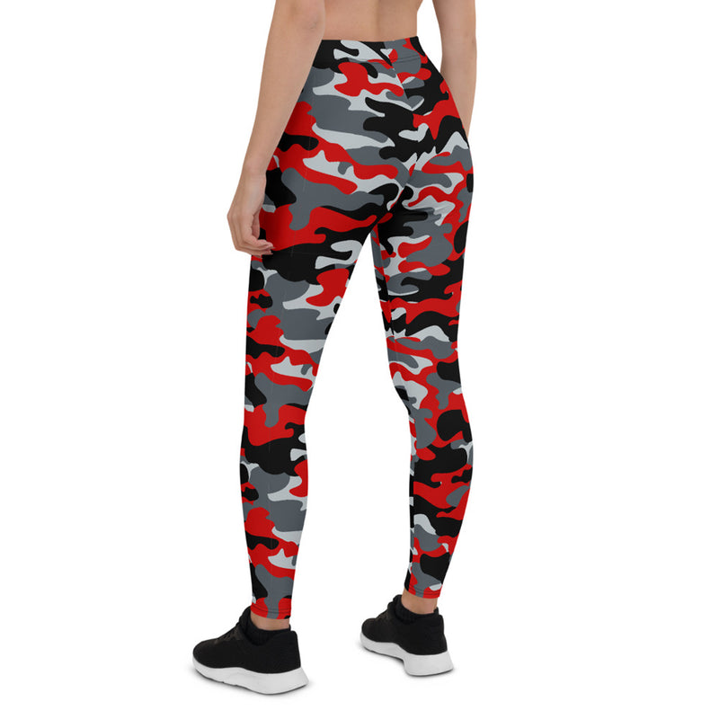 Red and Gray Camo Leggings for Women